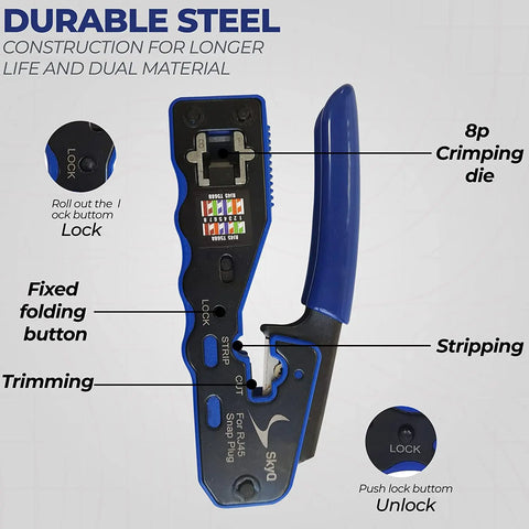 ZoeRax RJ45 Crimp Tool Pass Through Crimper Cutter for Cat6a Cat6 Cat5 Cat5e 8P8C Modular Connector Ethernet Crimp Tool