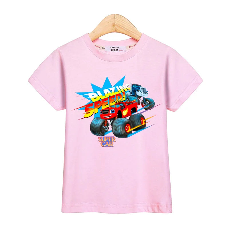 3-13T Baby Boys Monster Truck T-shirt Children Short Sleeved Cotton Clothing Summer Cartoon Shirt