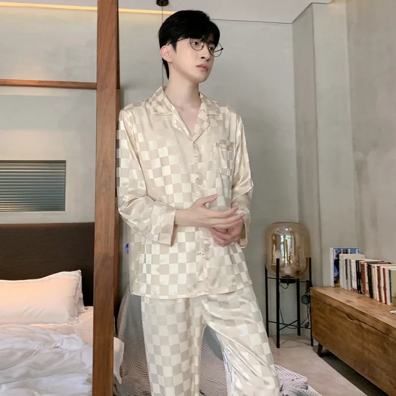 ice Silk Sleepwear Male Two piece Suit Youth Home Clothing Outdoor Boy