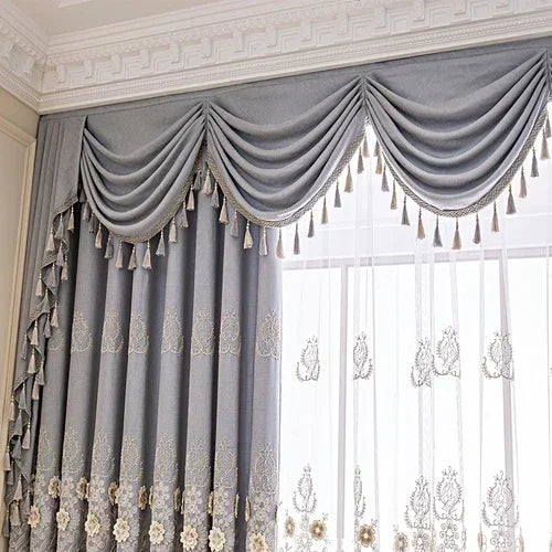 European Modern curtains for living room Bedroom Blackout Luxury Window Embroidered Tulle Villa Elegant Valance decorate Custom