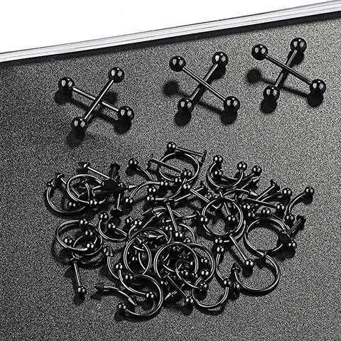 6 PCS Professional Piercing Kit Stainless Steel 14G 16G Belly Tongue Tragus Nipple Lip Nose Ring Body Jewelry Black