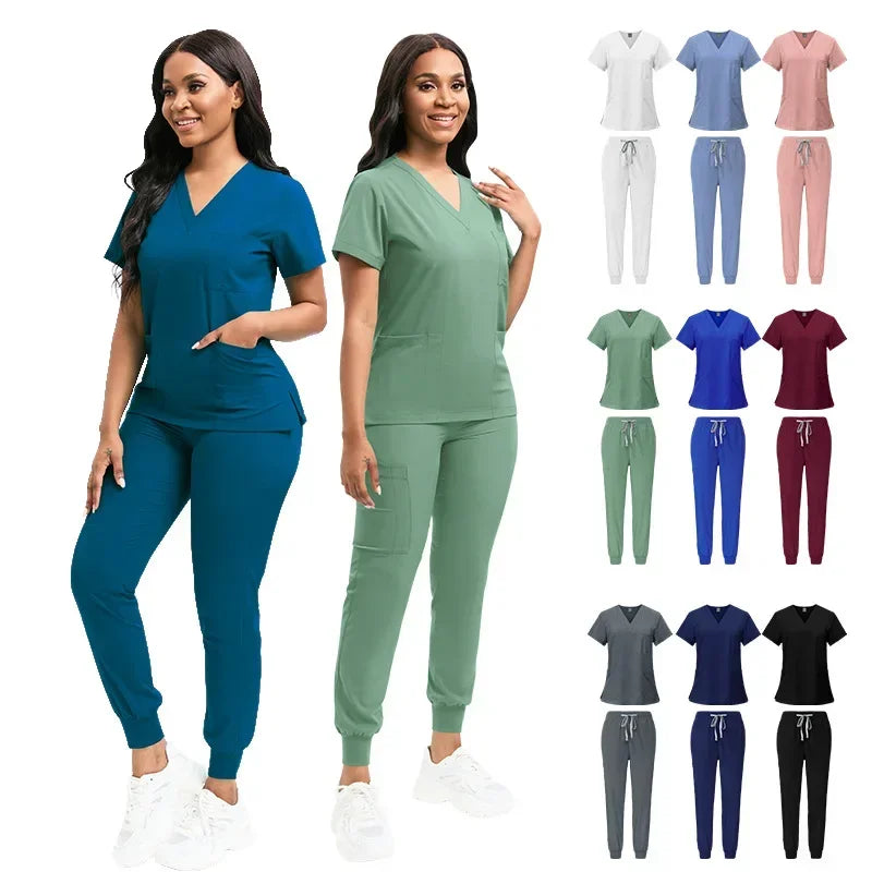 Nurse Women Casual Short Sleeved Apparel Top Pharmacy Working Medical Hospital Doctor Nursing Uniform V-neck Jogger