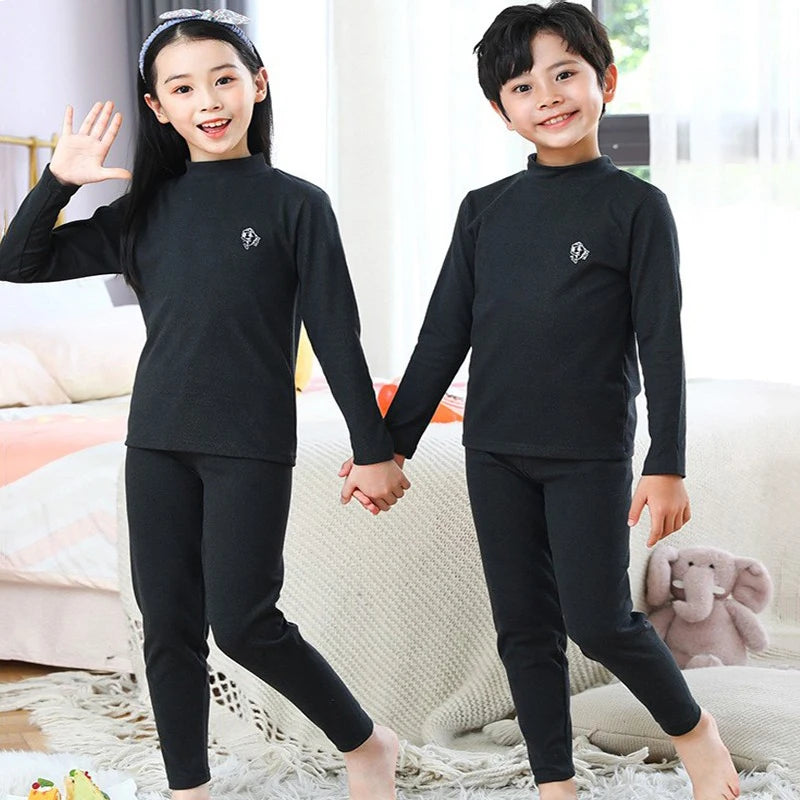 Kids Autumn Cotton Thermal Underwear Tops+Pants 2-Piece Set Boys Sleepwear Cartoon Print Girls Pajama Suit Winter Clothes 3-14 Y