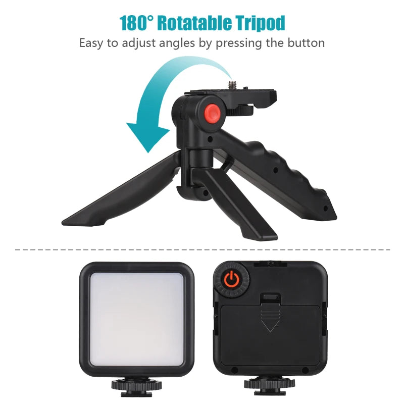 Smartphone Vlog Kit Mini LED Video Light Cardioid Microphone Extendable Phone Clip Tripod with Adjustable Brightness for Live