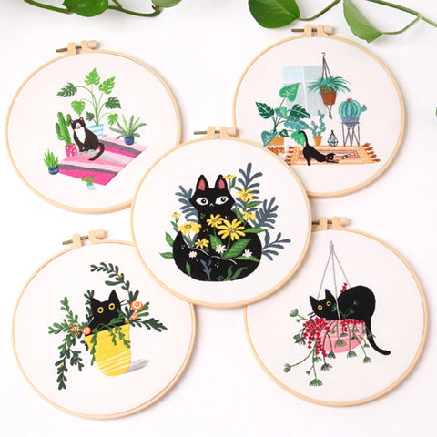 Embroidery Kits Cat Landscape Embroidery Stitching Kits With Hoop Art  Needle Thread DIY Crafts Ornament Sewing Accessorie