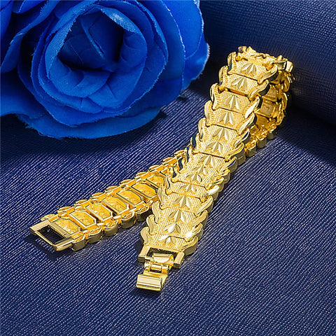 24K Gold Men Wide Version Bracelet 21cm Retro Fashion European Coin Gold-plated Jewelry Copper Plating Watch Chain Wholesale