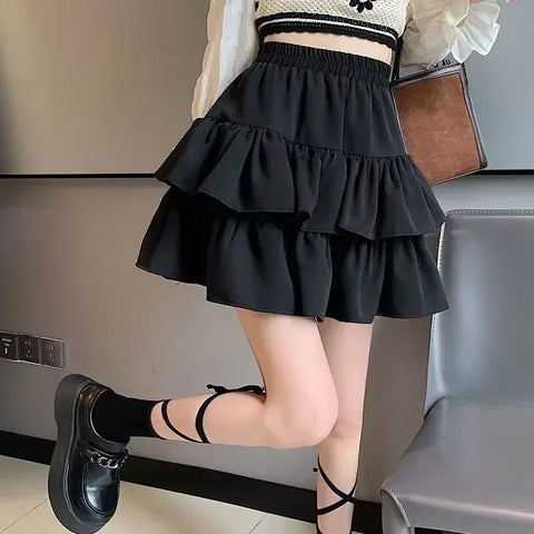 Women Cute Pleated Puffy Skirt Elastic Waist