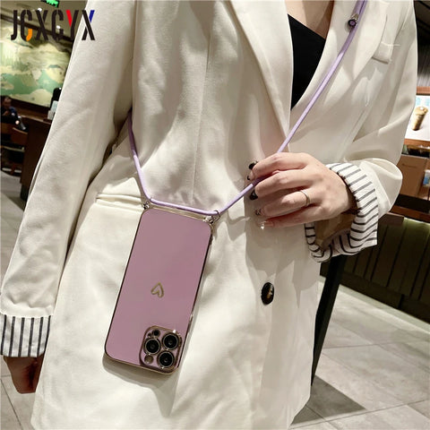 Crossbody Lanyard Cord Plating Love Heart Soft Case