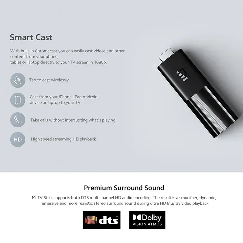 Xiaomi Mi TV Stick Global Version 1080P Android TV 9.0 HDR 1GB RAM 8GB ROM Portable Mini TV Dongle Wifi Google Assistant