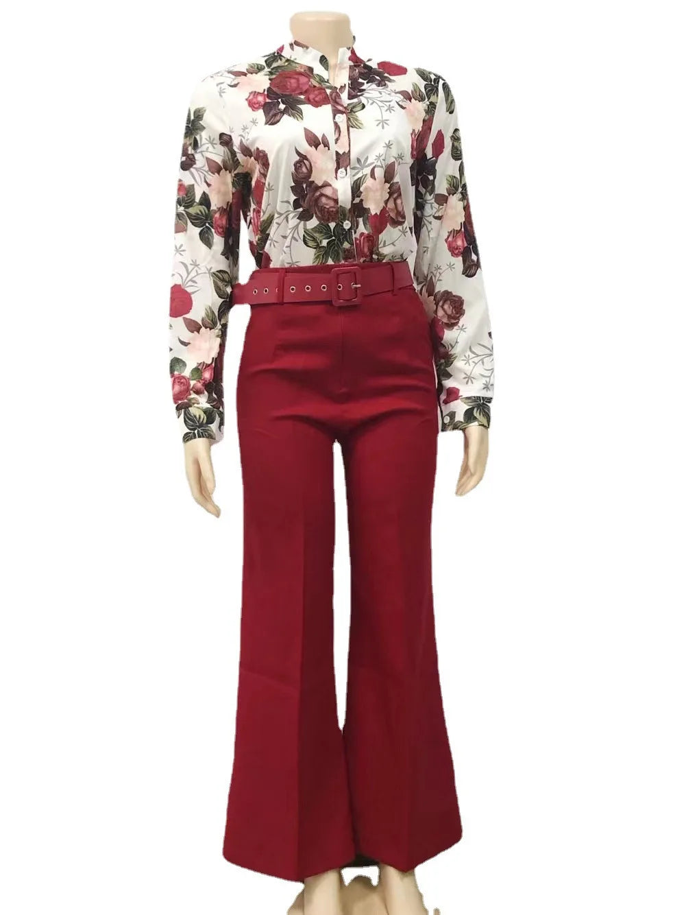 Long sleeved Shirt Top Wide Leg Pants Two Piece Set