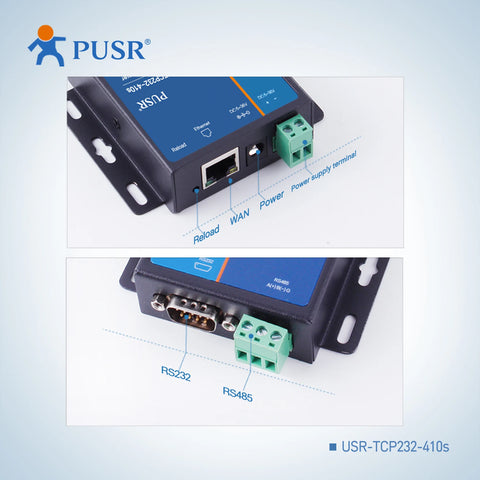 PUSR RS232 RS485 Serial to Ethernet Converter Serial Device Server Support TCP/IP Modbus RTU to TCP Gateway USR-TCP232-410s