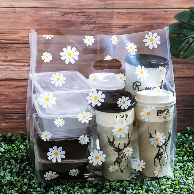 25-50pcs Little Daisy Plastic Gift Bag Clear Storage Shopping Bag With Christmas Wedding Party Favor Bag Candy Cake Wrapping Bag