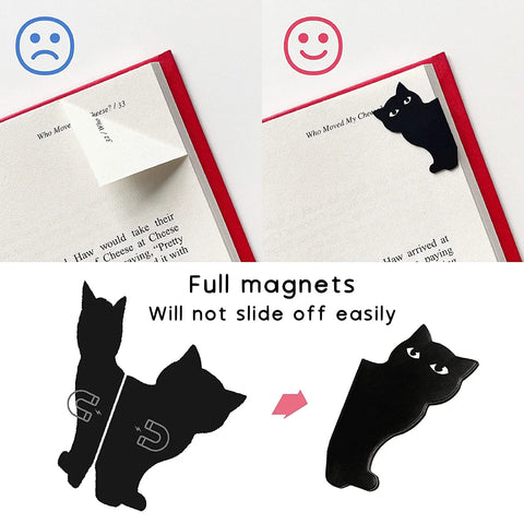 6pcs Black Cat Bookmark for Books Cute Cartoon Magnetic Page Clips Book Marker Unique Reading Gift A7405