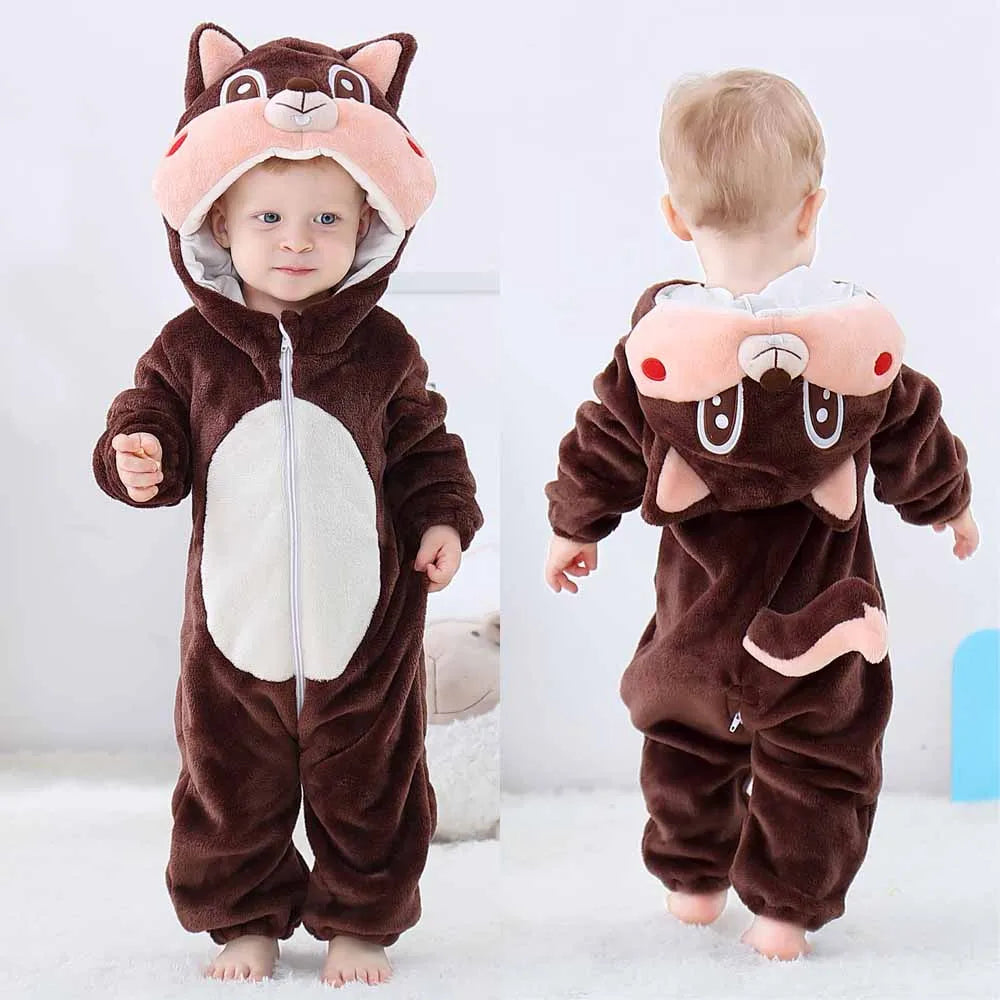 Newborn Baby Boy Clothing Animal Cartoon Hooded Jumpsuits Winter Baby Pajamas Onesies Kids Sleepwear Newborn Baby Pyjamas