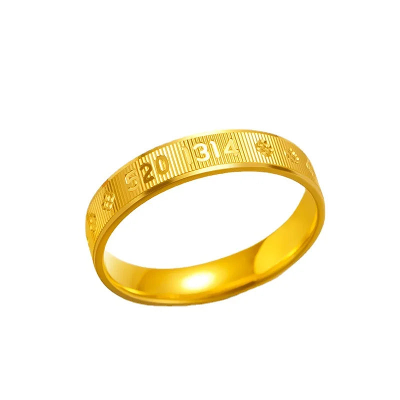 Pure Gold Simple Romantic Couple Style 9999 24K Real Gold 520 Love Closed Ring for Men and Women Valentine's Day Gift