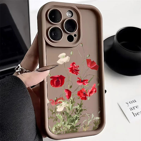 Oil Painting White Rose Flower Silicone Phone Case