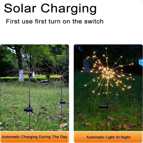 90 LED Solar Power Firework Lights Garden Decoration Fairy Lights Waterproof Outdoor Dandelion Lawn Lamp for Patio Garden Decor