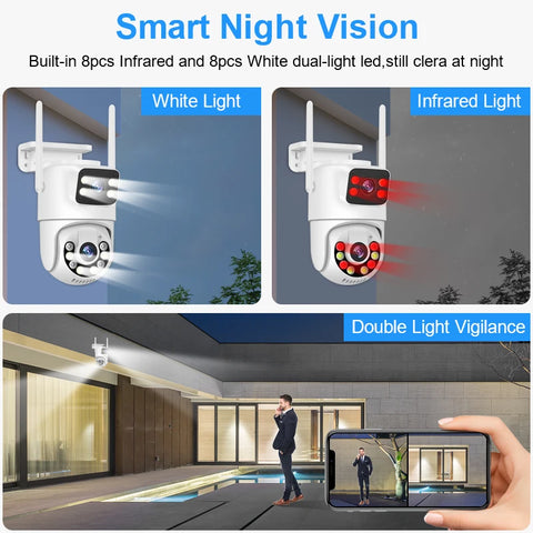 Smar 6MP PTZ WiFi IP Camera Dual Lens With Dual Screen Two-way Audio Auto Tracking Security Outdoor CCTV Vedio Surveillance ICSe