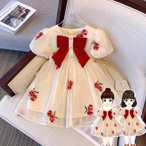 Girls Dress Summer New Muyun Yarn embroidery Brocade Birthday Dress Girl Baby Summer Dress Children's Princess Dress