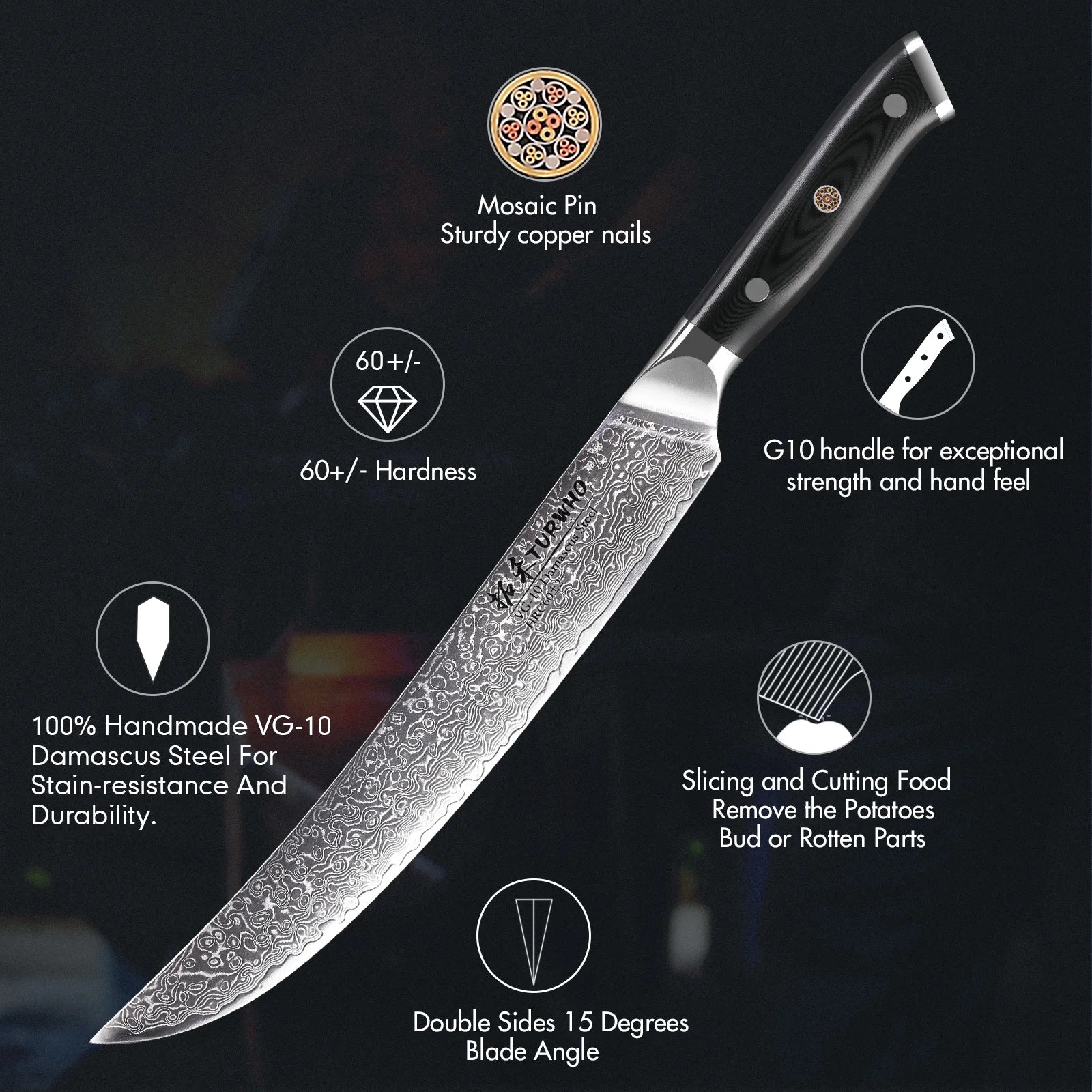 TURWHO Japanese Carving Knife Real 67 Layer Damascus Steel Cook Tools Sharp VG10 Core Kitchen Ham Cleaver Butcher Slicing Knives