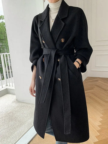 Fashion Trendy Women's Coat 100% Pure Australian Wool Coat Solid Color Autumn and Winter Double-Sided Woolen Women's Clothing