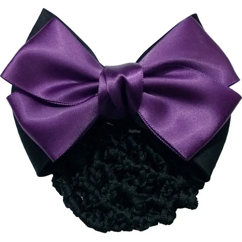 Satin Bow Hair Net Barrette Flight Attendant Ribbon Hair Clip Hair Bun Cover Net Headwear Fashion Snood Women Hair Accessories