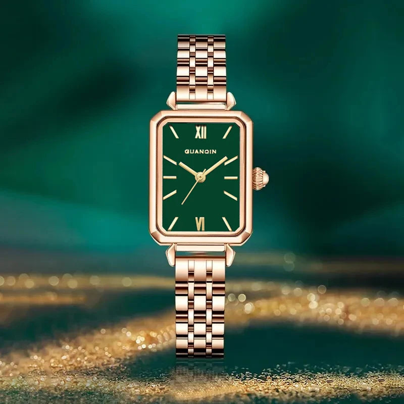 GUANQIN Brand Quartz Little Green Watch Luxury watch for women Stainless steel Waterproof women watch Steel shell reloj mujer