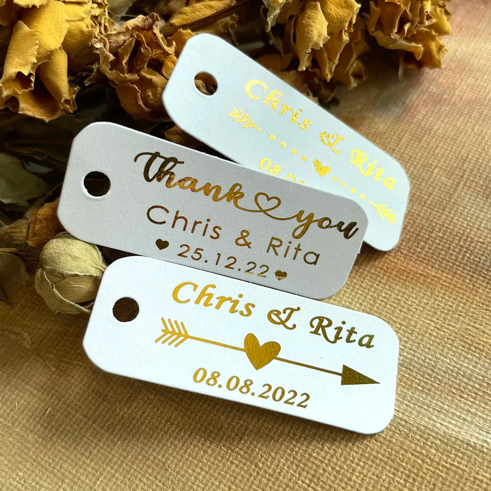 Custom Personalization Thank You Card Foil Gold Tag Gift Hang Labels for Wedding Birthday Party Letter Small Tag