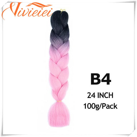 VIVIEIEI Synthetic Braiding Hair 24 Inch Jumbo Braid Ombre Jumbo Hair Extension for Women DIY Hair Braids Purple Pink Yellow Red