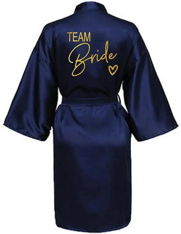 Wedding Party Team Bride Robe Kimono Satin Pajamas Bridesmaid Bathrobe Gold Letter SP089