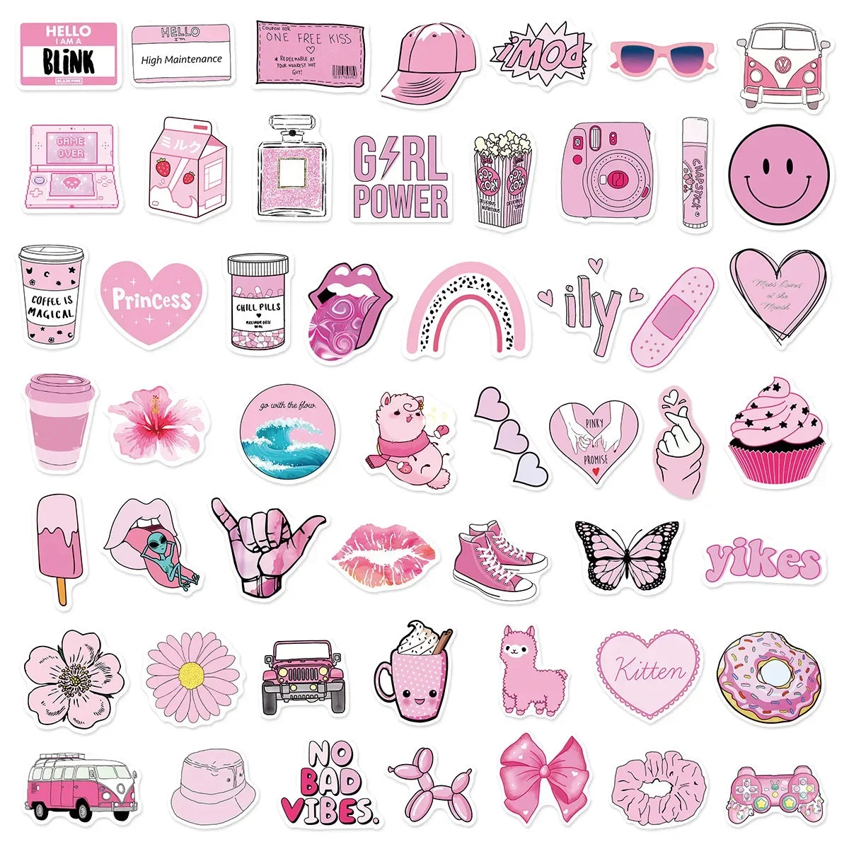 50/100PCS Pink VSCO Cute Girl Stickers Aesthetic Skateboard Laptop Guitar Graffiti Luggage Sticker Waterproof Decal Toys