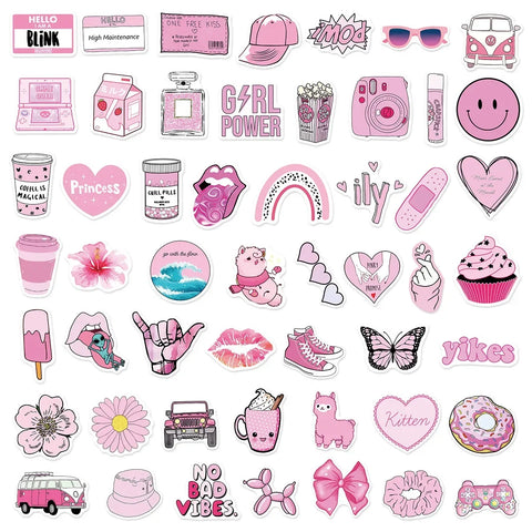 50/100PCS Pink VSCO Cute Girl Stickers Aesthetic Skateboard Laptop Guitar Graffiti Luggage Sticker Waterproof Decal Toys