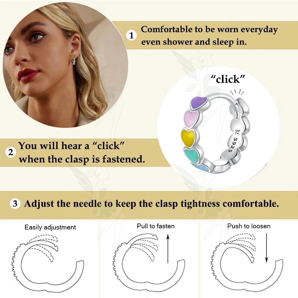 BAMOER 925 Sterling Silver Classic CZ Huggie Hoop Earrings, White Gold Plated Cartilage Piercing Earrings Ear Cuff for Women