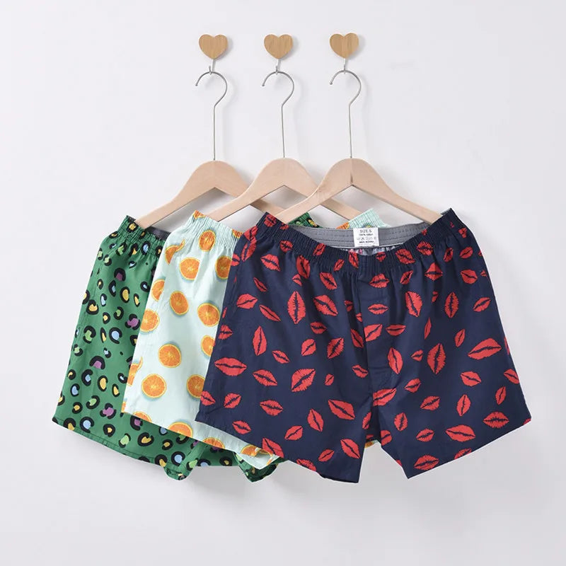 3pcs Mens Boxers Shorts Men Underwear 100%Cotton Loose Shorts Homewear Comfortable Boxers Pack Multi Color Printed Men's Panties