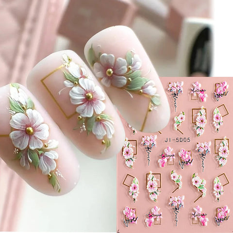 Gold Frame Nail Decals Cherry Blossom Manicure GLJI-5D05