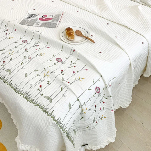 Fresh Flower Embroidered Summer Blanket