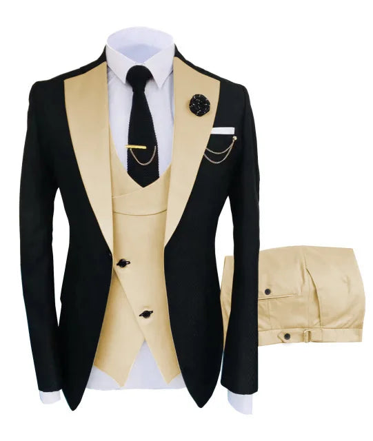 Men Suits 3 Pieces Tailored Best Man Groom Wedding Tuxedo Slim Fit Jacquard Two-color Blazer Jacket  Vest Pants Tuxedo Clothing