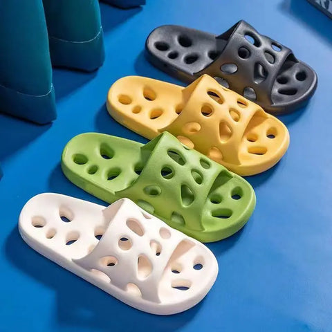 Bathroom Slippers Women Leaking Sandals Cheese Slides Summer Eva Shoes For Men Soft Anti-Slip Flip Flops Couples Indoor Slipper