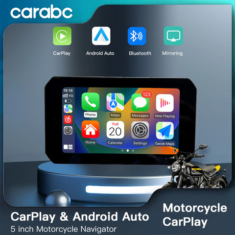 CARABC 5 Inch Motorcycle CarPlay  Portable Navigation  GPS Waterproof Display Wireless CarPlay Android Auto IPX7 Driving reco