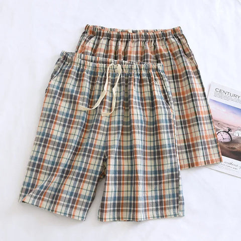 Cotton Newest Plaid Men's Pajama Pants for Summer Thin Large Size Home Lounge Pants and Shorts Casual Plaid Men's Shorts