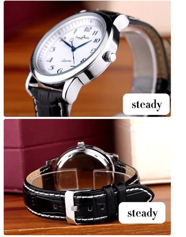 Lovers’ Quartz Watch  Reverse Anticlockwise Direction Oil Pressure Dial Waterproof Reverse Leather Lovers’ Watches