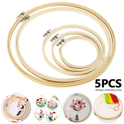 5pcs Embroidery Hoops Frame 13-30cm Wooden Embroidery Hoop Rings Circle Embroidery Loops For DIY Cross Stitch Needle Craft Tool