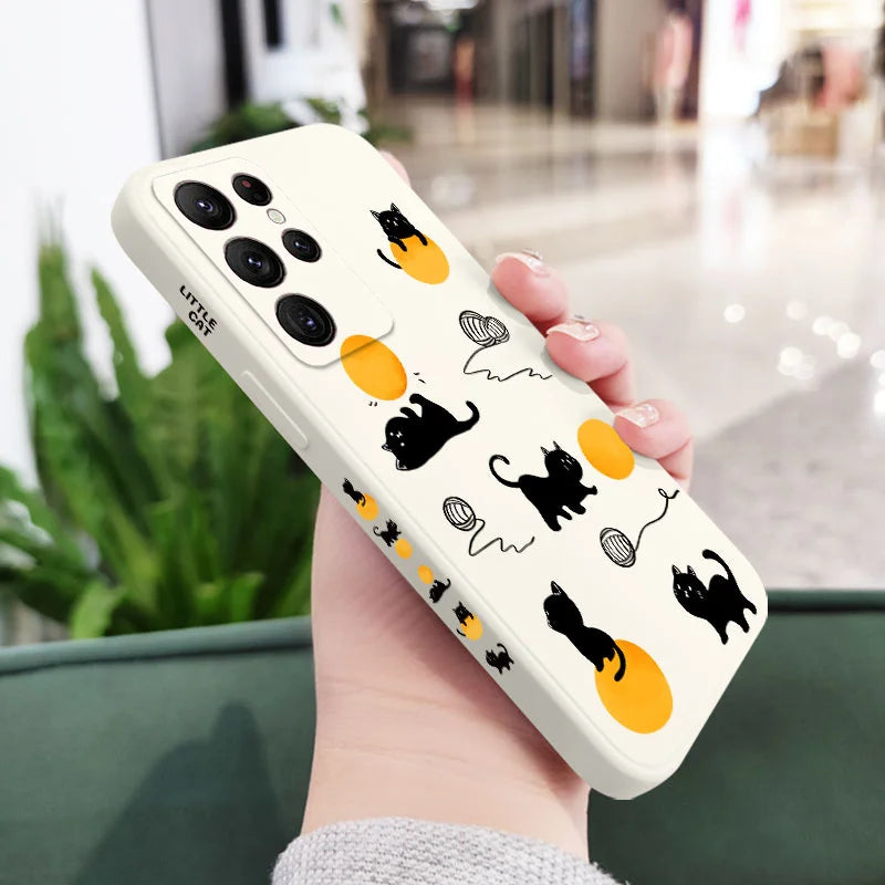 Cat Playing Rope Phone Case For Samsung Galaxy S24 S23 S22 S21 S20 Ultra Plus FE S10 S9 S10E Note 20 ultra 10 9 Plus Cover