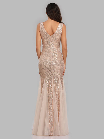 Formal Prom Party Gown Sequins Sleeveless Robe