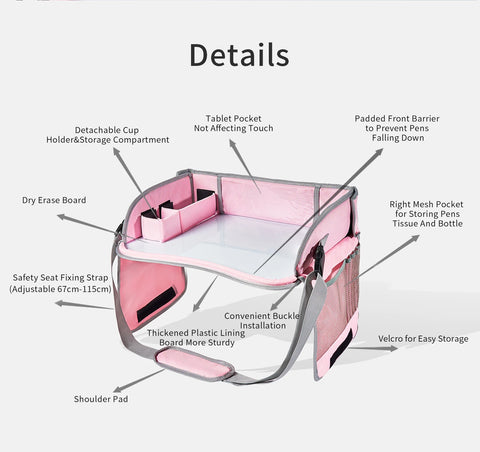 Car Seat Travel Tray Safety Seat Play Table Organizer Storage Snacks Toys Cup
