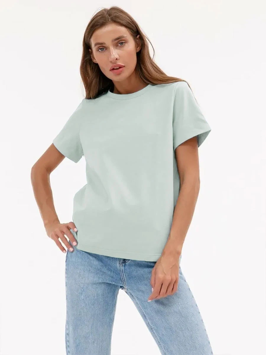 Basic Fashionable Solid Lady Short Sleeve Loose Tops Shirts