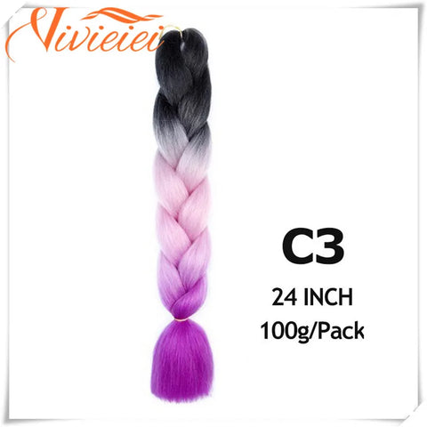 VIVIEIEI Synthetic Braiding Hair 24 Inch Jumbo Braid Ombre Jumbo Hair Extension for Women DIY Hair Braids Purple Pink Yellow Red