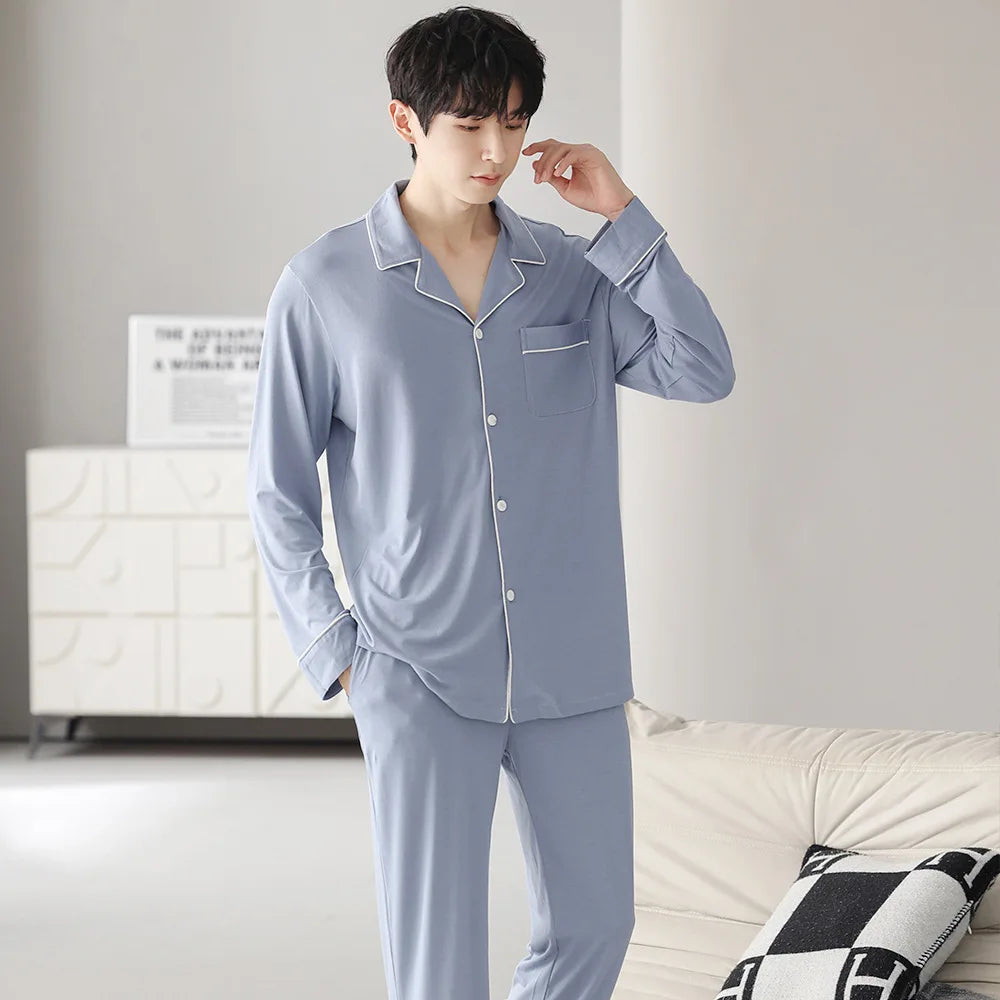 Autumn Pajamas Sets Men Long Sleeve