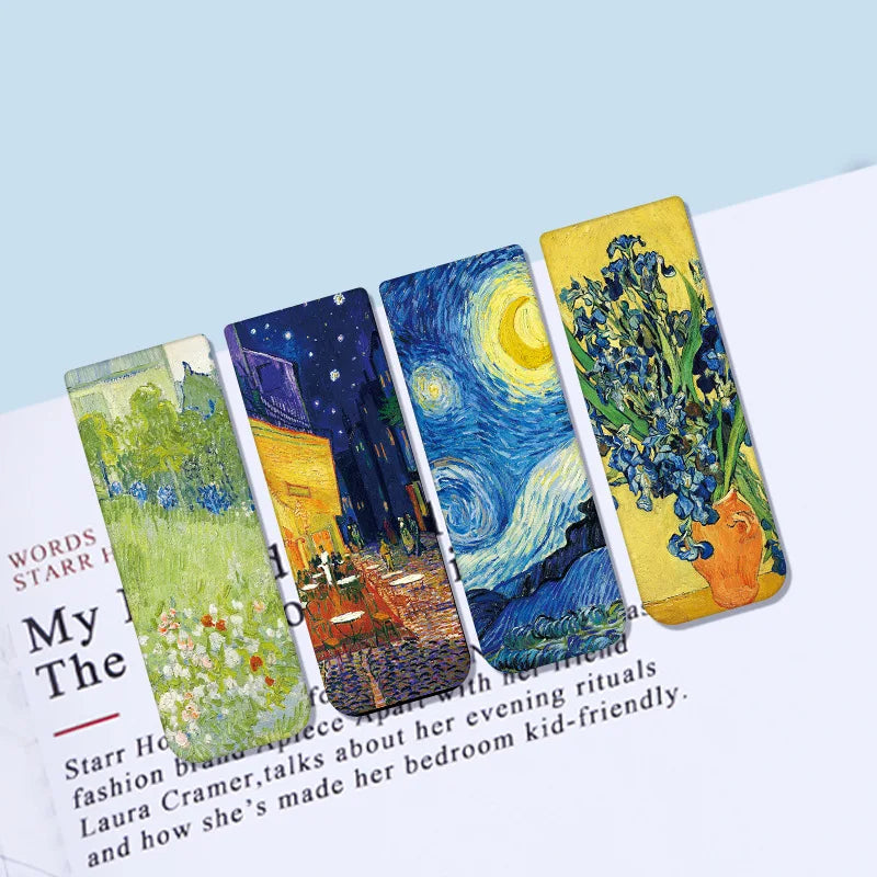 4 Pcs Magnetic Bookmark World Famous Painting Monet Van Gogh Antique Art Page Folder for Books Readers Stationery Supplies