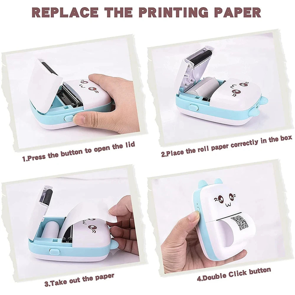 MINI Portable Cartoon Thermal Printer Photo Study Notes Label Memo Pocket Thermal 58mm Printing Wireless Bluetooth Android IOS